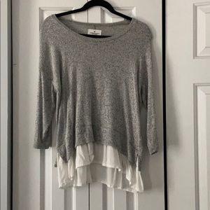 Grey Sweater with White Ruffle Hem American Eagle